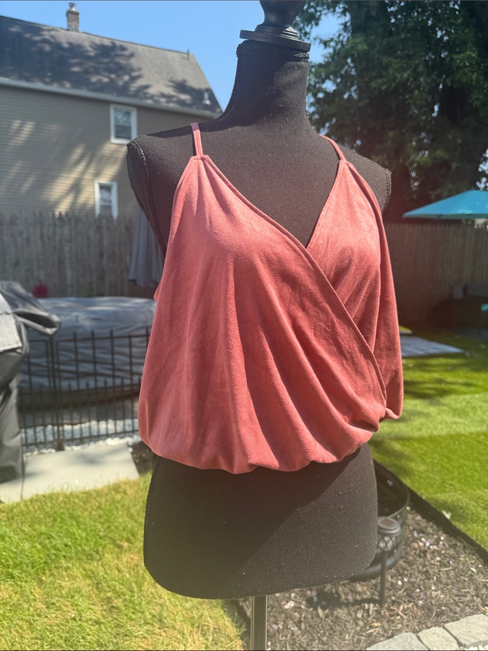 Charlotte Russe Dusty Rose Cross-Front Spaghetti Strap Top